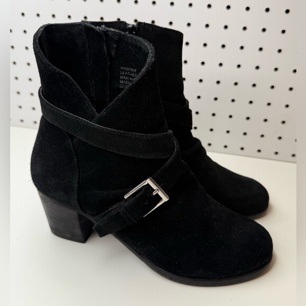 Anthropologie Matisse Harper Black Suede Leather Ankle Boots Women’s 7M Side Zip - Picture 3 of 16